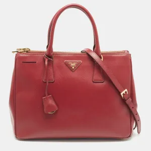 Red Saffiano Leather Medium Double Zip Tote