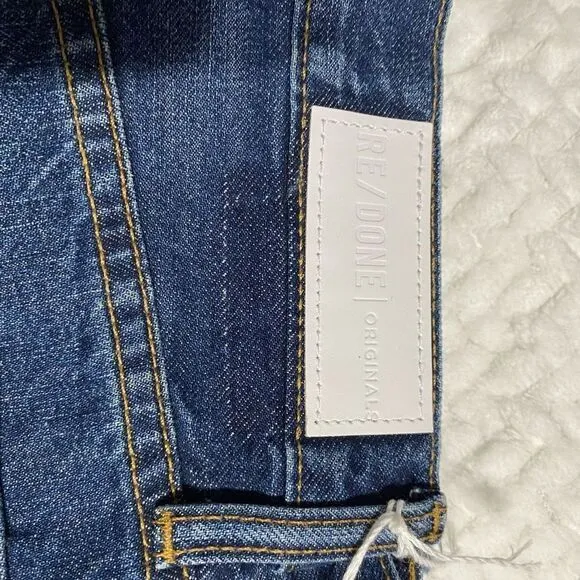 RE/DONE Blue Dark Wash The Leandra High Rise Crop Flare Raw Hem Jeans 26