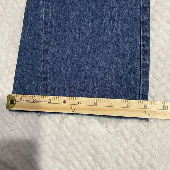 RE/DONE Blue Dark Wash The Leandra High Rise Crop Flare Raw Hem Jeans 26