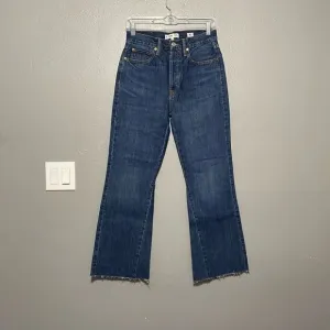 RE/DONE Blue Dark Wash The Leandra High Rise Crop Flare Raw Hem Jeans 26