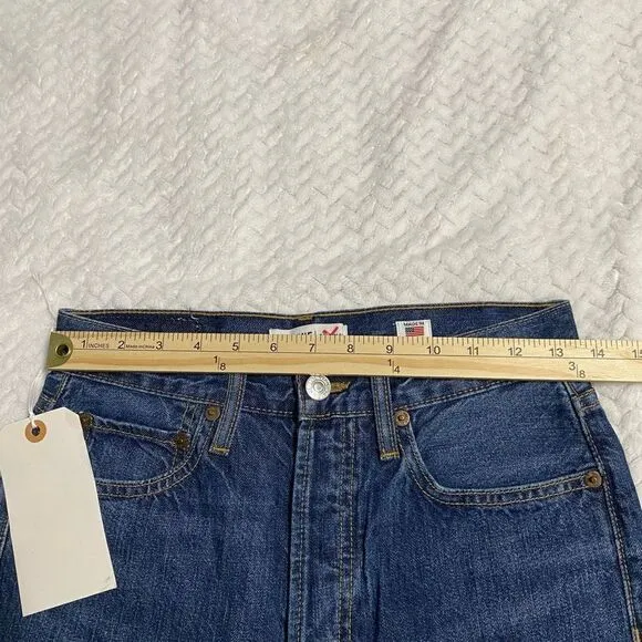 RE/DONE Blue Dark Wash The Leandra High Rise Crop Flare Raw Hem Jeans 26