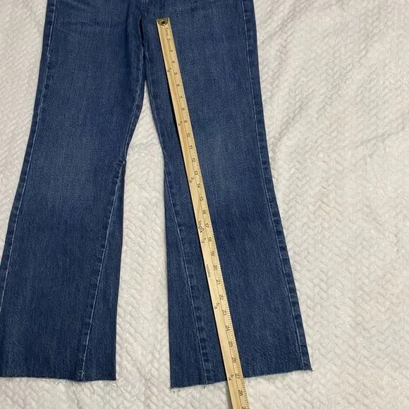 RE/DONE Blue Dark Wash The Leandra High Rise Crop Flare Raw Hem Jeans 26