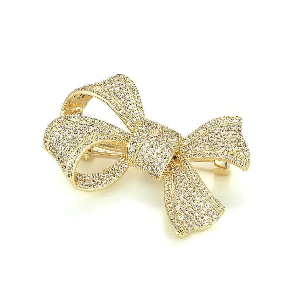 Ribbon Bow Detailed Rhinestone Embellished Brooch