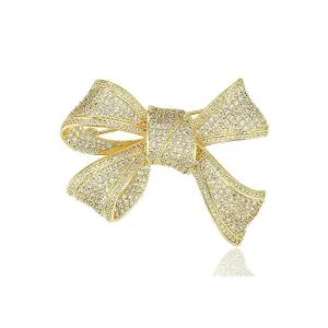 Ribbon Bow Detailed Rhinestone Embellished Brooch