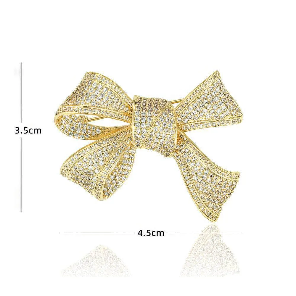 Ribbon Bow Detailed Rhinestone Embellished Brooch