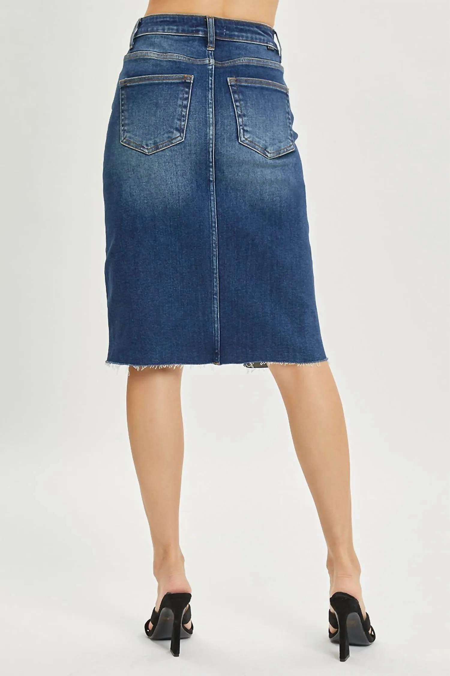 Risen - High Rise Front Slit Midi Skirt - Plus