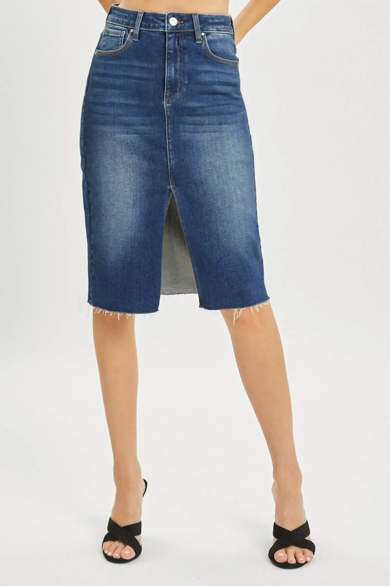 Risen - High Rise Front Slit Midi Skirt - Plus