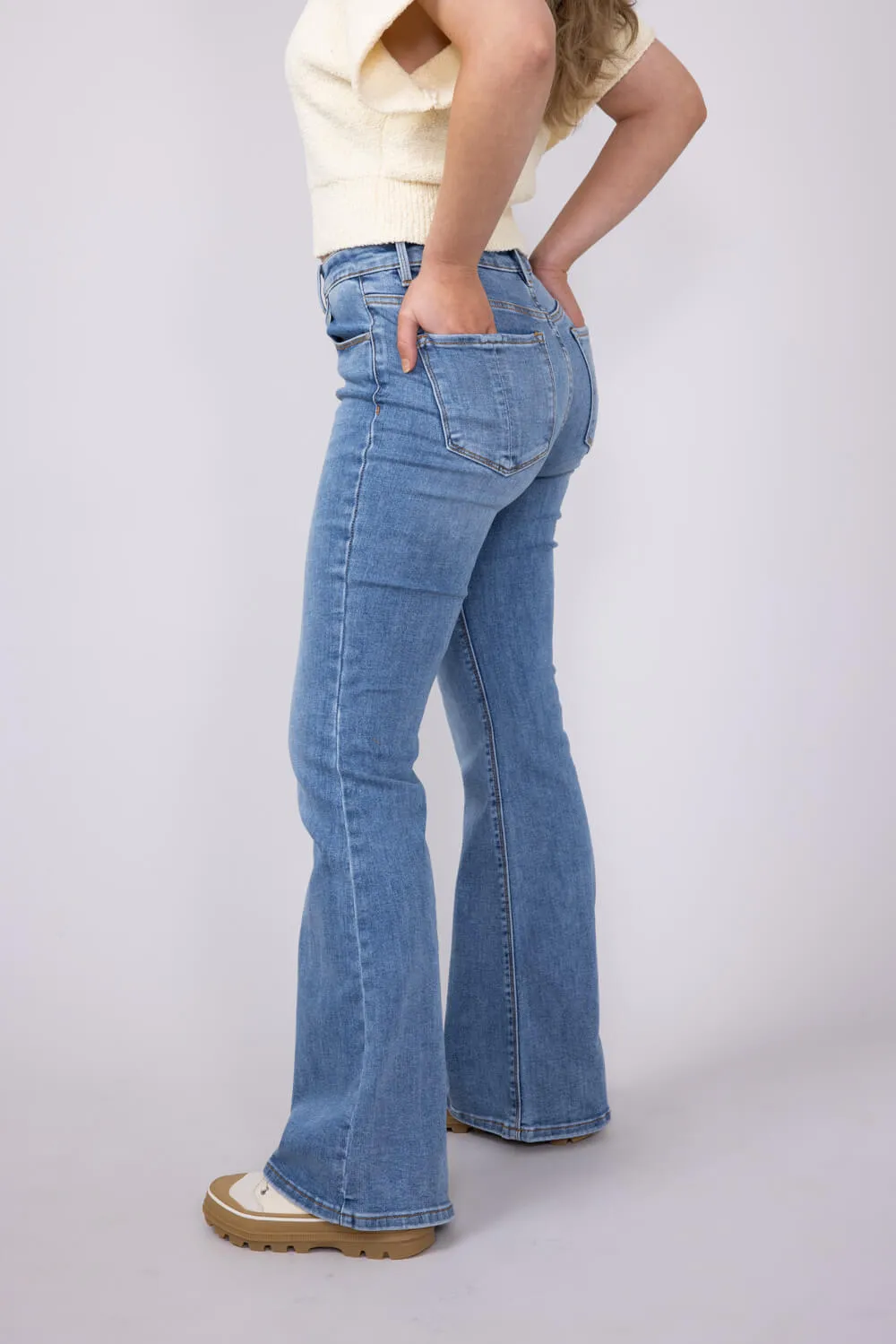 Risen Mid Rise Flare Jeans for Women | RDP5404CH-MD