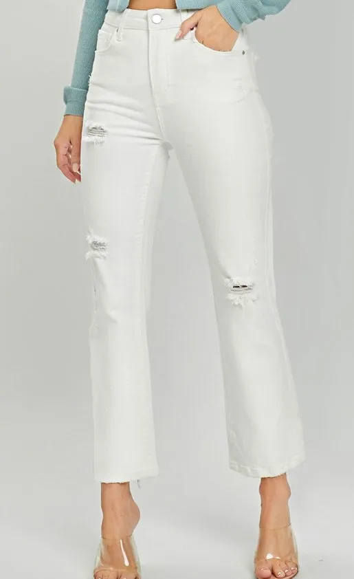 Risen Tummy Control Distressed White Jeans RDP1268