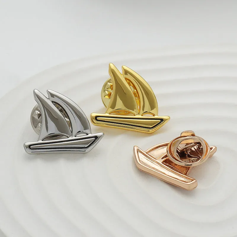 Rose Gold and Silver Luxury Metal Boat-Shaped Brooch Pin 3 Pack