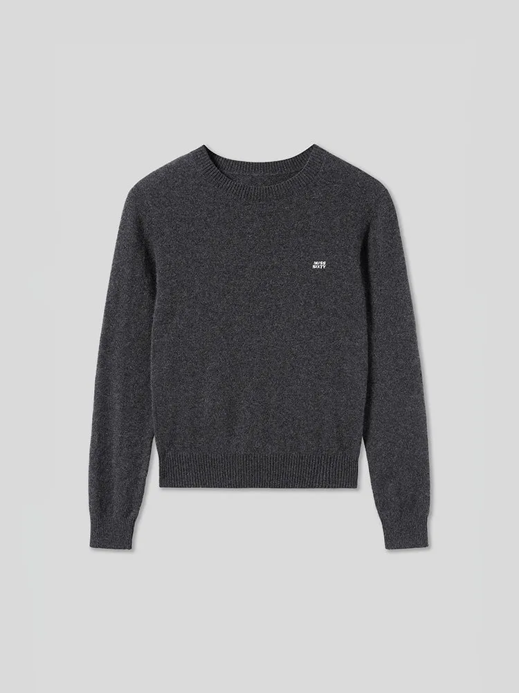 Round Neck Cashmere Sweater With Embroidered