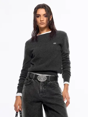Round Neck Cashmere Sweater With Embroidered