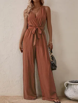 Rust Sleeveless Jumpsuit With Tie Up