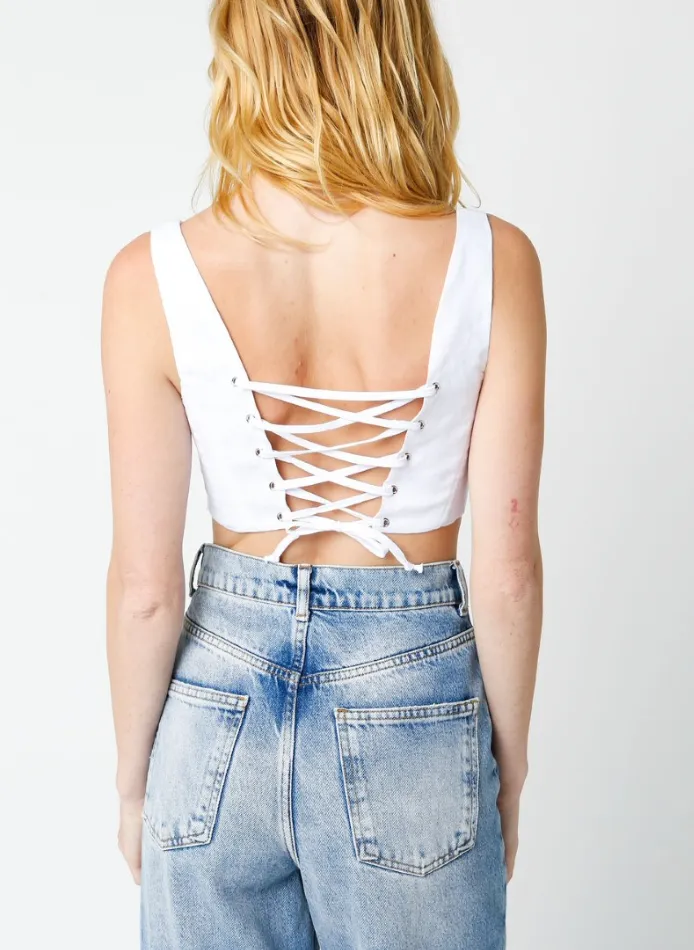 Scoop Neck Lace Up Back Crop Top