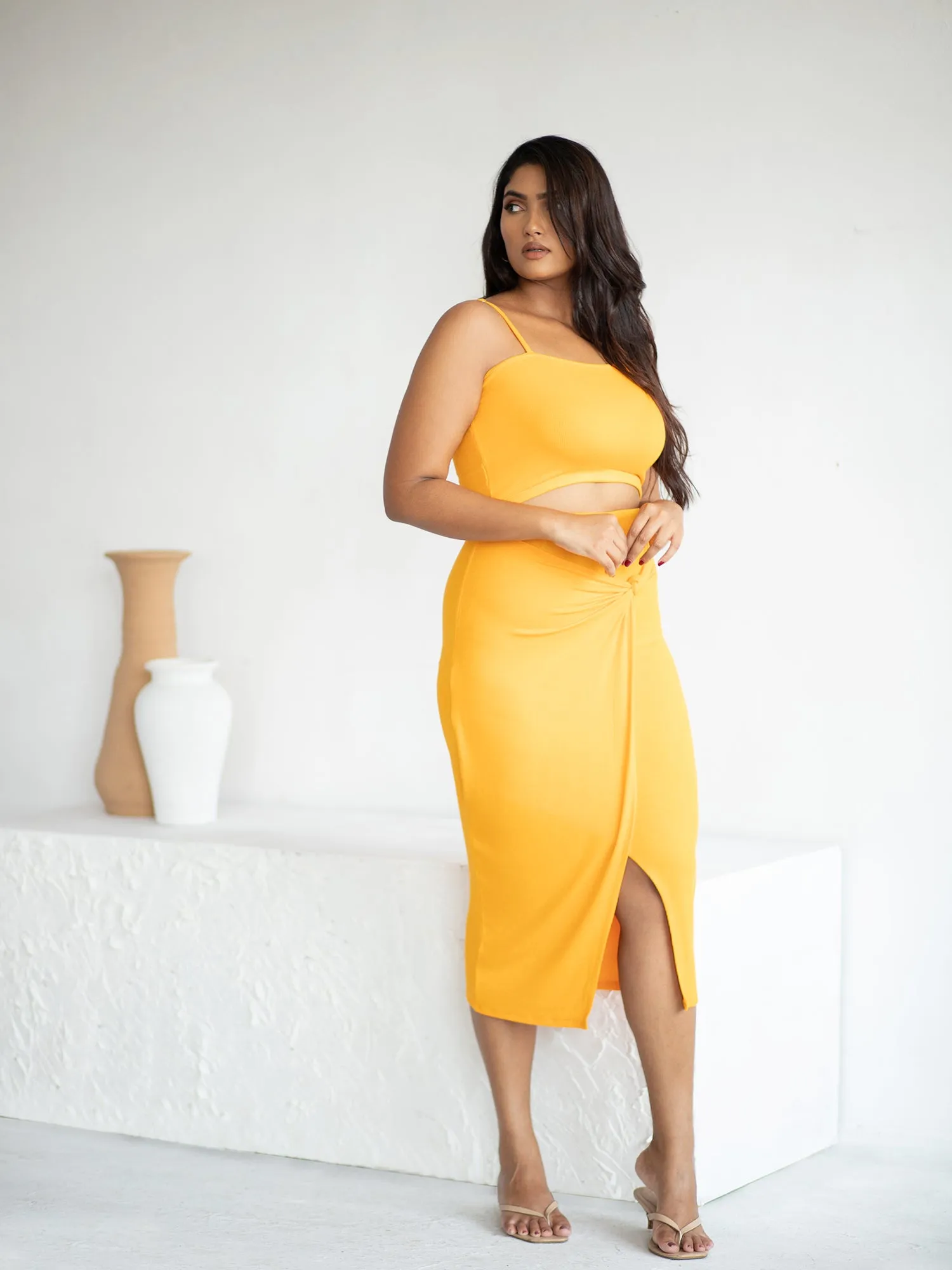 Side Knot Detail Midi Skirt
