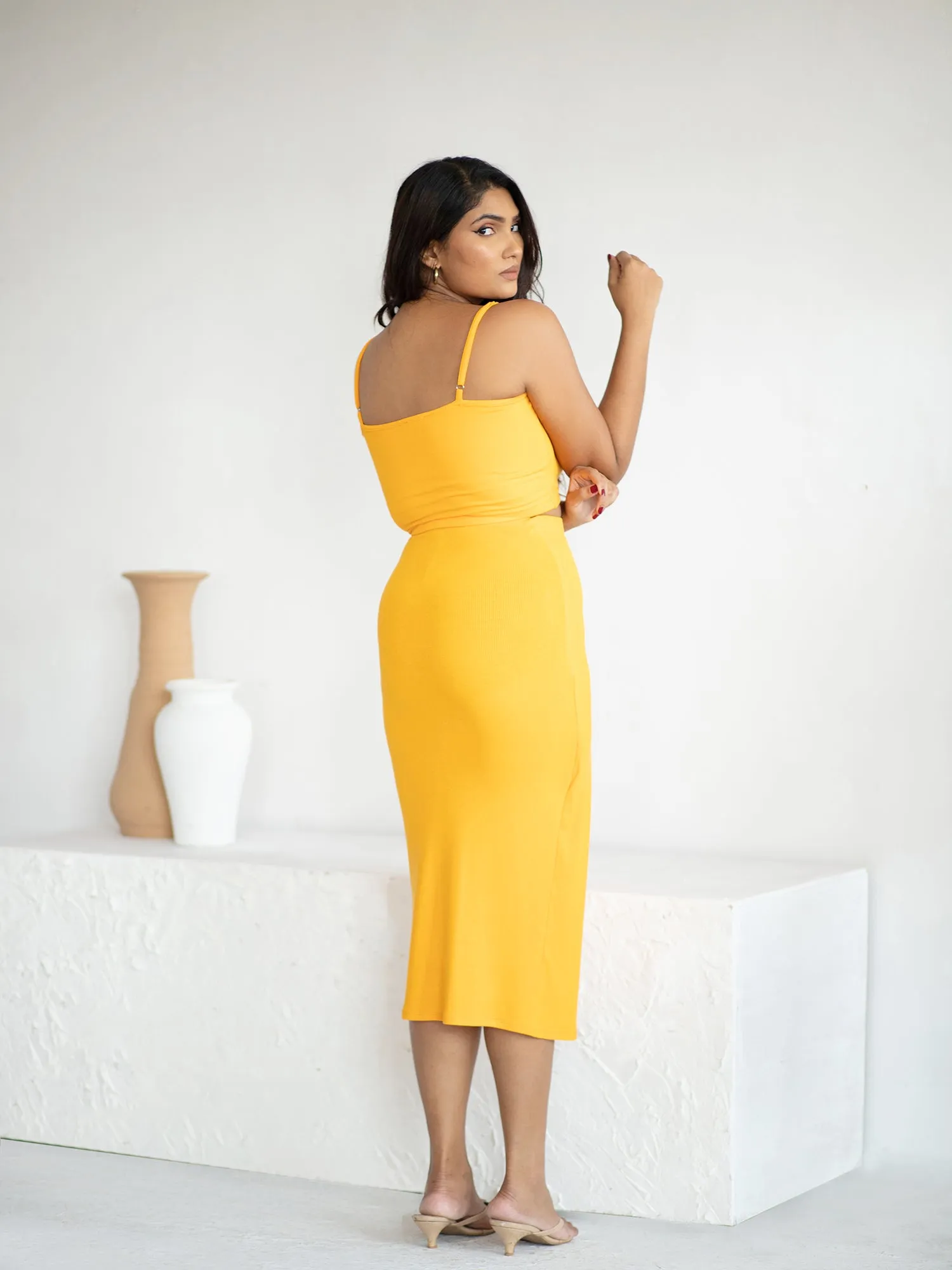 Side Knot Detail Midi Skirt