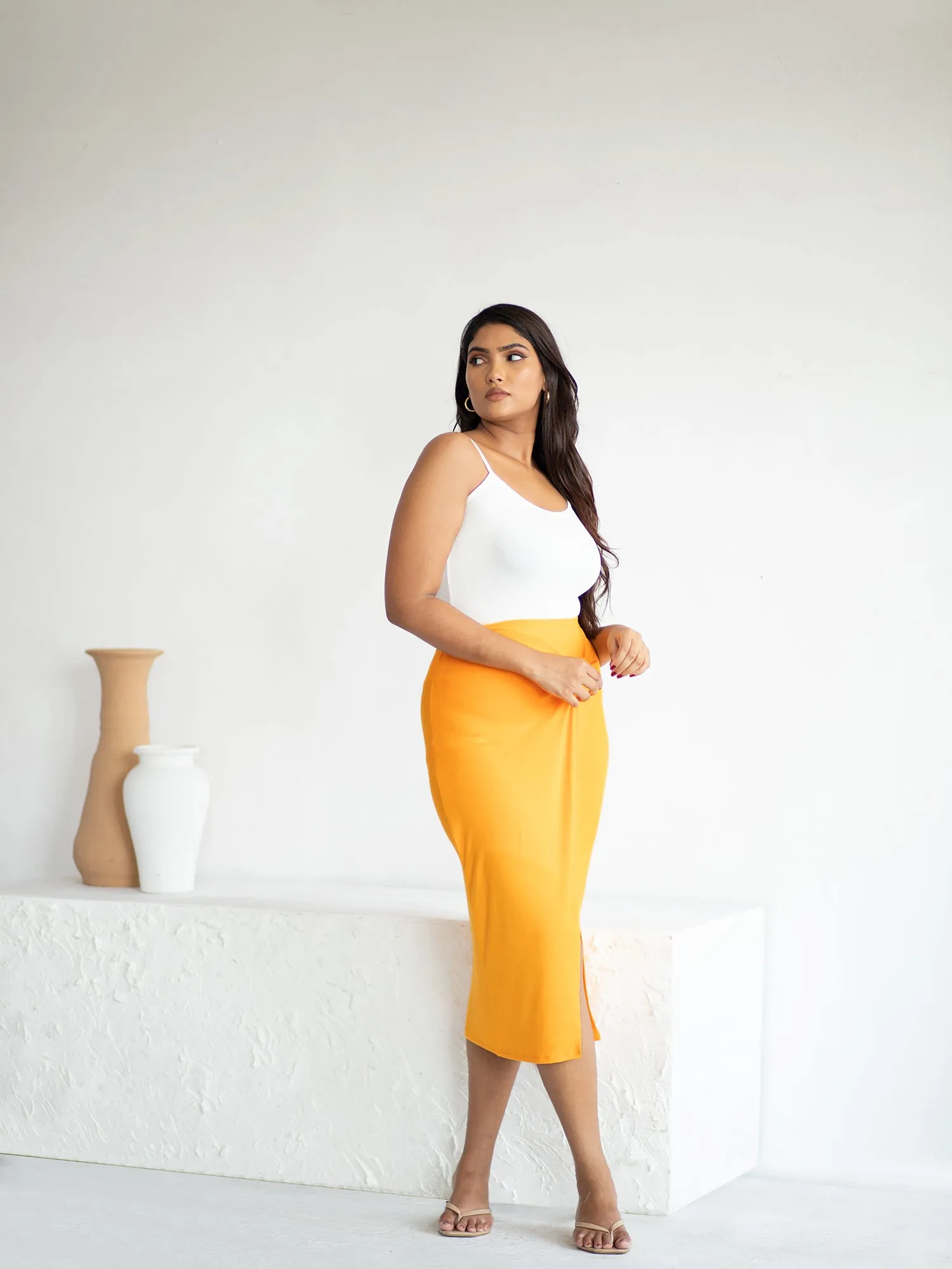 Side Knot Detail Midi Skirt