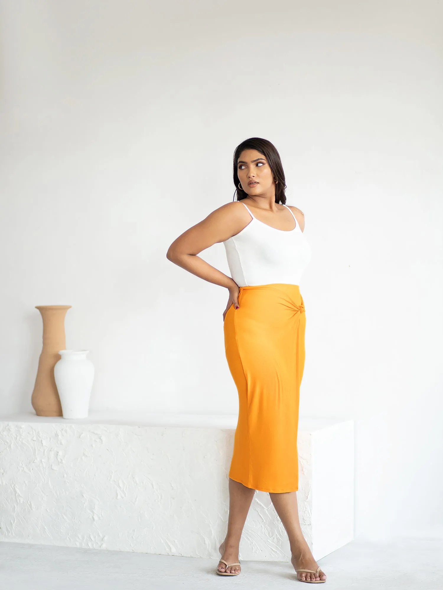 Side Knot Detail Midi Skirt