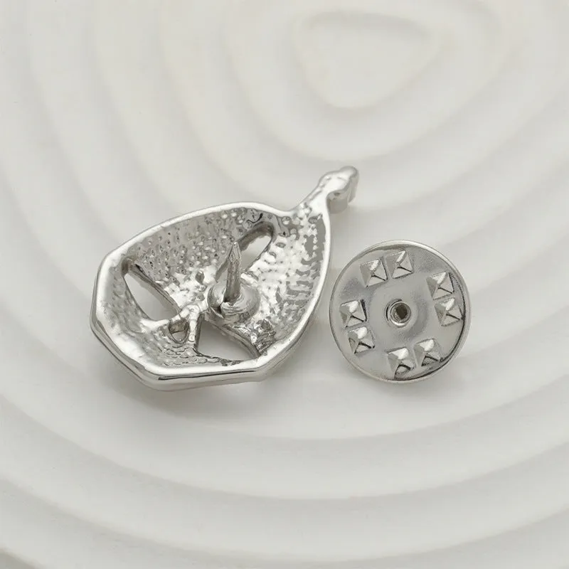Silver Sailboat Full Diamond Design Fashion Metal Brooch Pin 2pcs