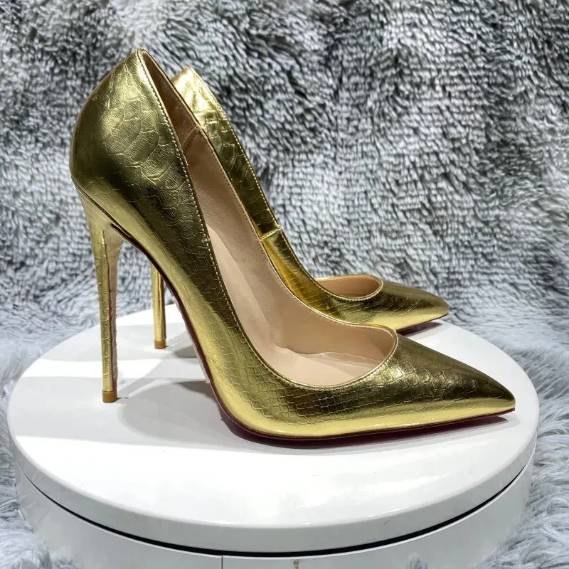 Silver serpentine Pumps Pointed Toe high heels 12 cm Women Shoes