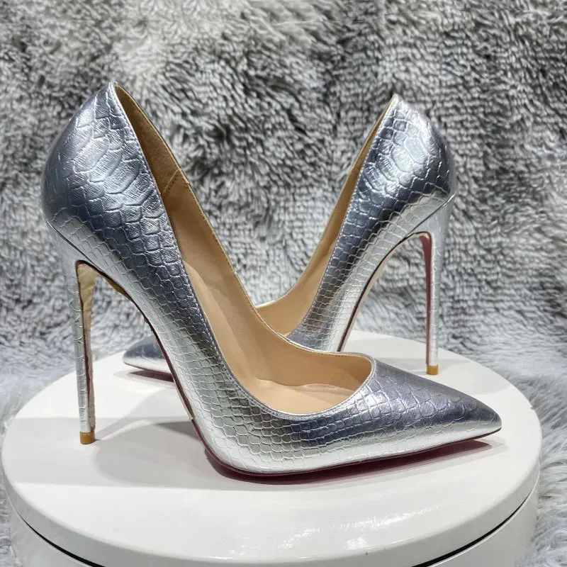 Silver serpentine Pumps Pointed Toe high heels 12 cm Women Shoes