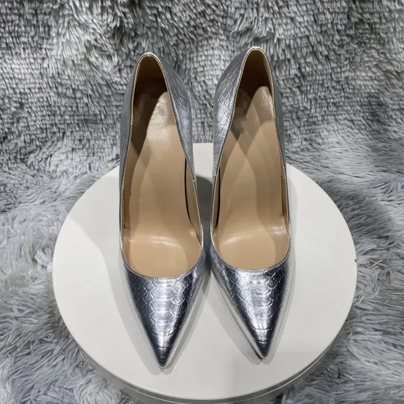 Silver serpentine Pumps Pointed Toe high heels 12 cm Women Shoes
