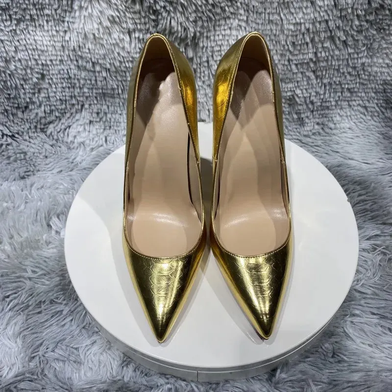 Silver serpentine Pumps Pointed Toe high heels 12 cm Women Shoes