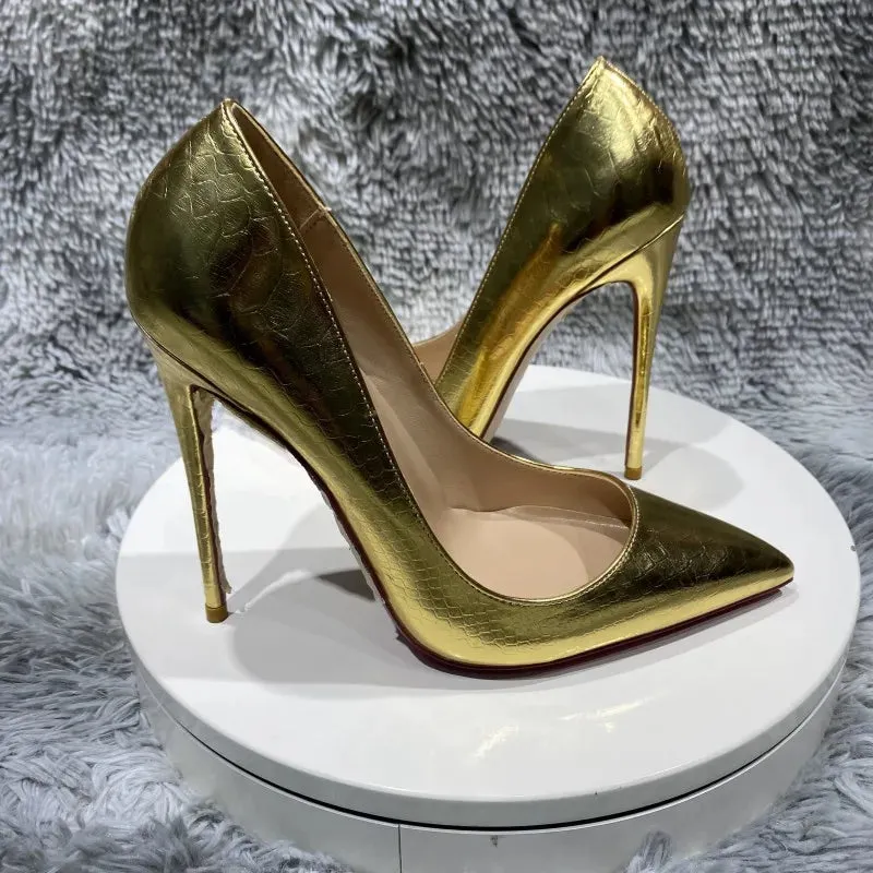 Silver serpentine Pumps Pointed Toe high heels 12 cm Women Shoes