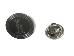 Silver Toned Etched Oval Full Stag Deer Lapel Pin