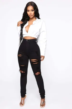 Sleek Black High Waist Spandex Jeans