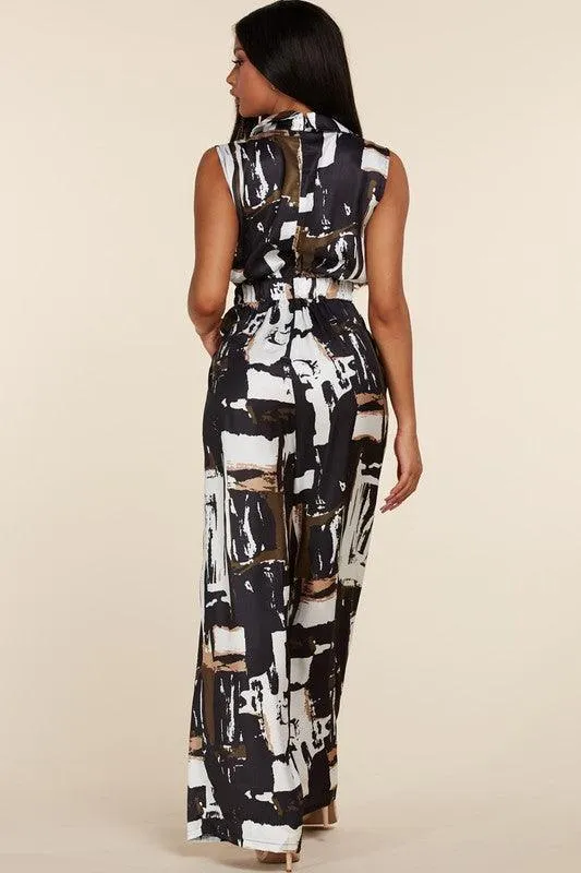 SLEEVELESS ABSTRACT JUMPSUIT