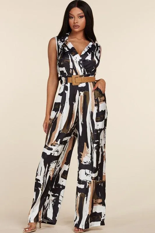 SLEEVELESS ABSTRACT JUMPSUIT