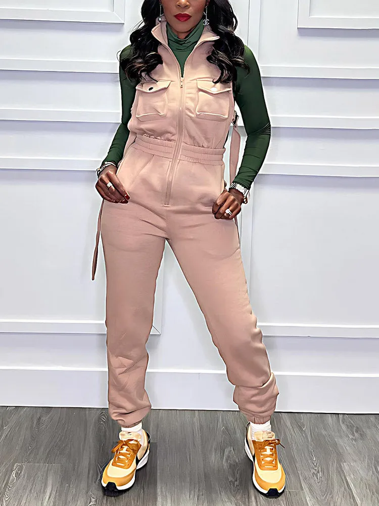 Sleeveless Zipper Jumpsuit