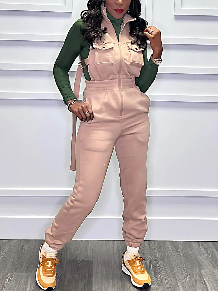 Sleeveless Zipper Jumpsuit