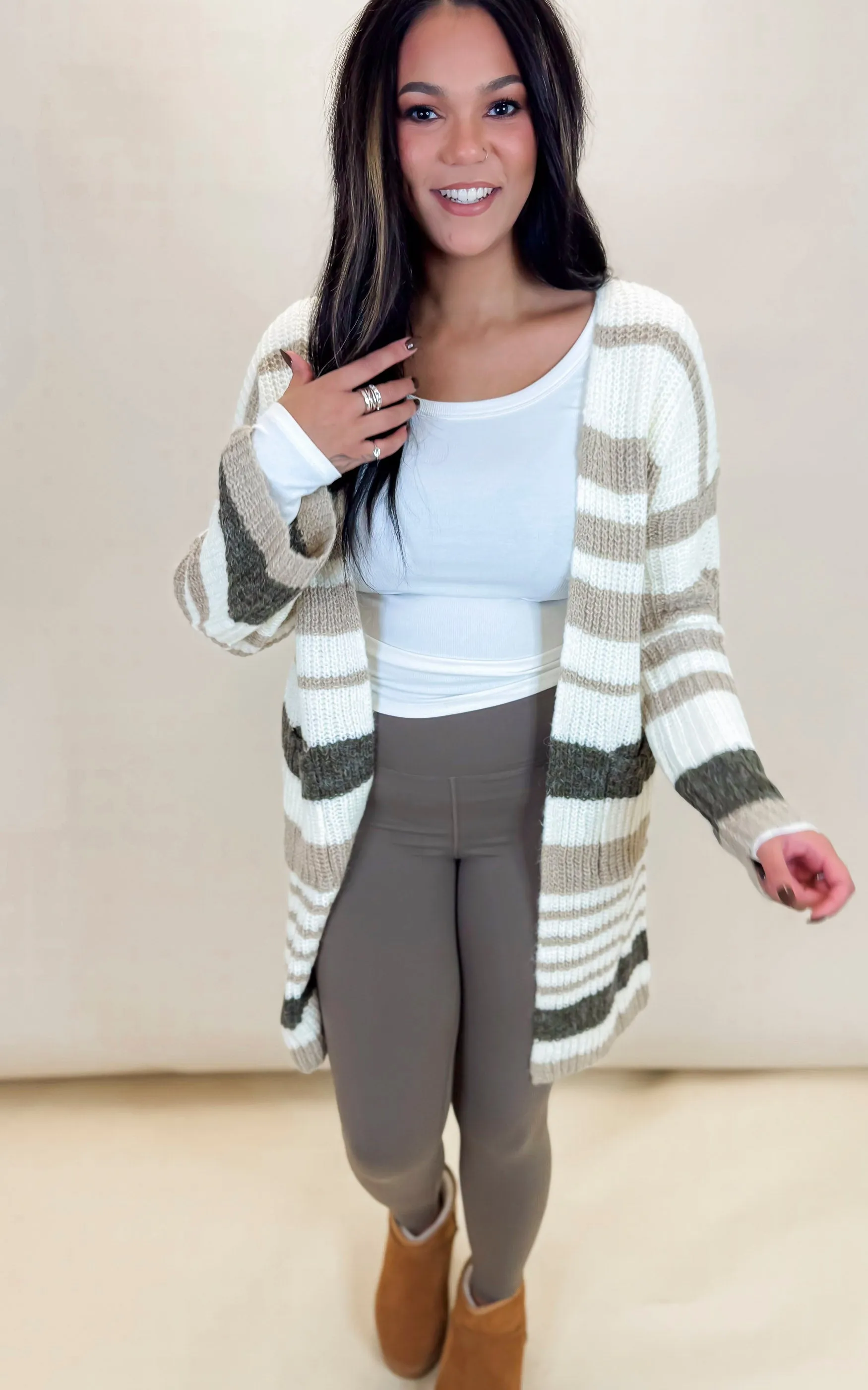 Striped Chunky Knit Full Body Cardigan - Final Sale