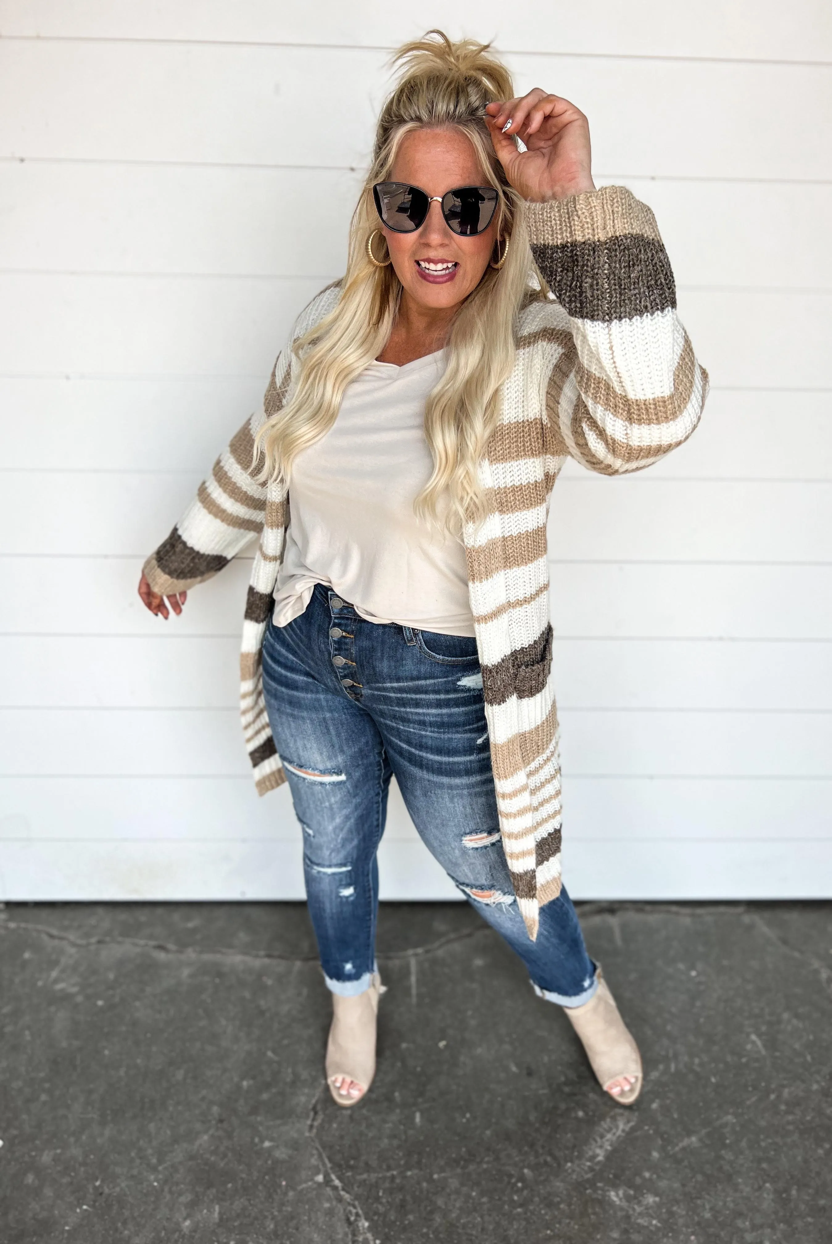 Striped Chunky Knit Full Body Cardigan - Final Sale