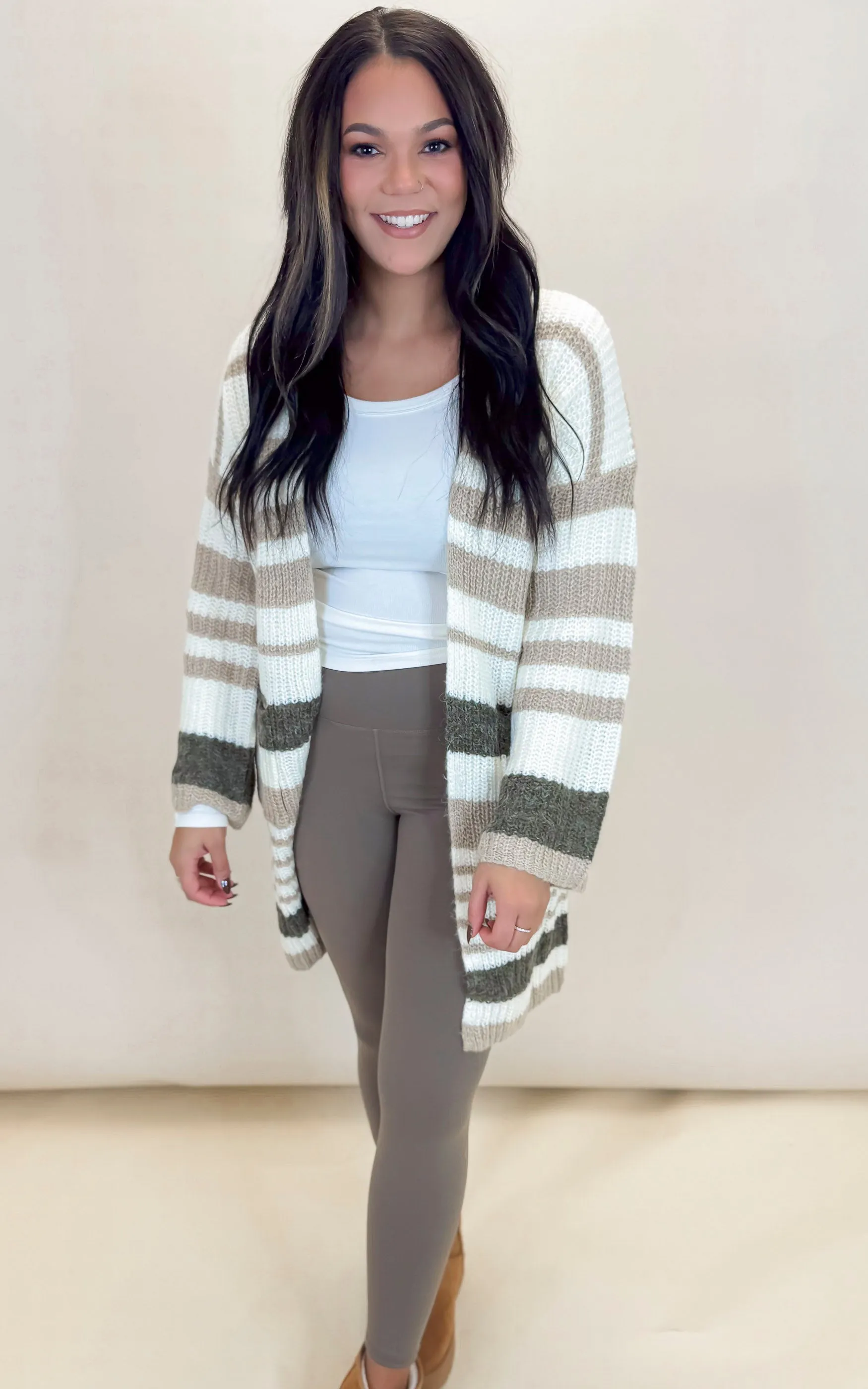 Striped Chunky Knit Full Body Cardigan - Final Sale