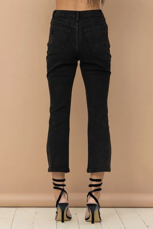 STUDDED RHINESTONE DISTRESSED JEANS