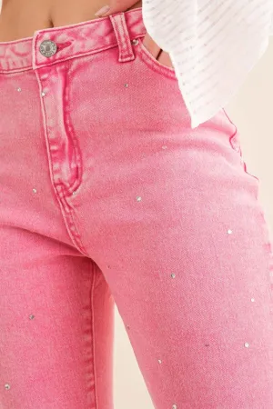 STUDDED RHINESTONE DISTRESSED JEANS