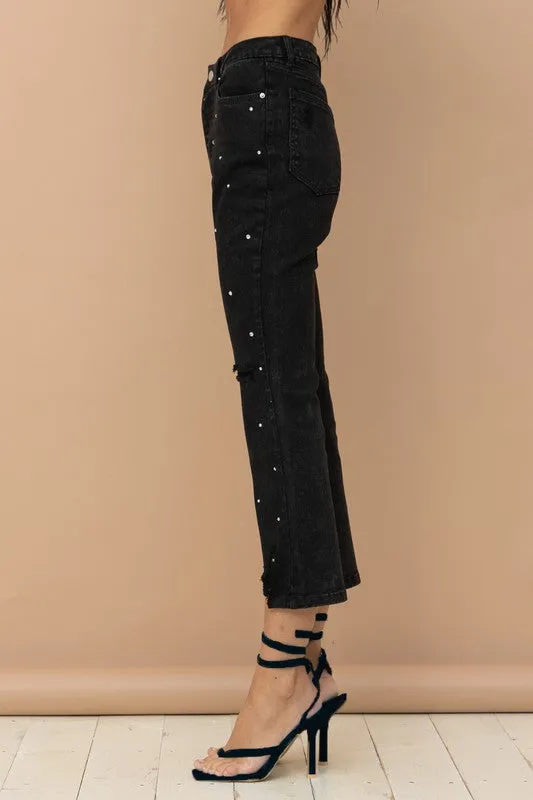 STUDDED RHINESTONE DISTRESSED JEANS