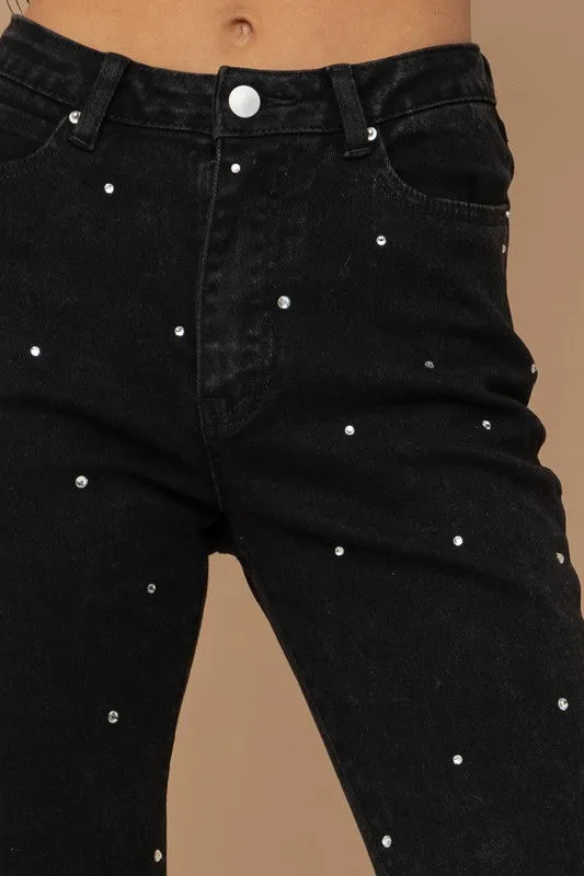 STUDDED RHINESTONE DISTRESSED JEANS