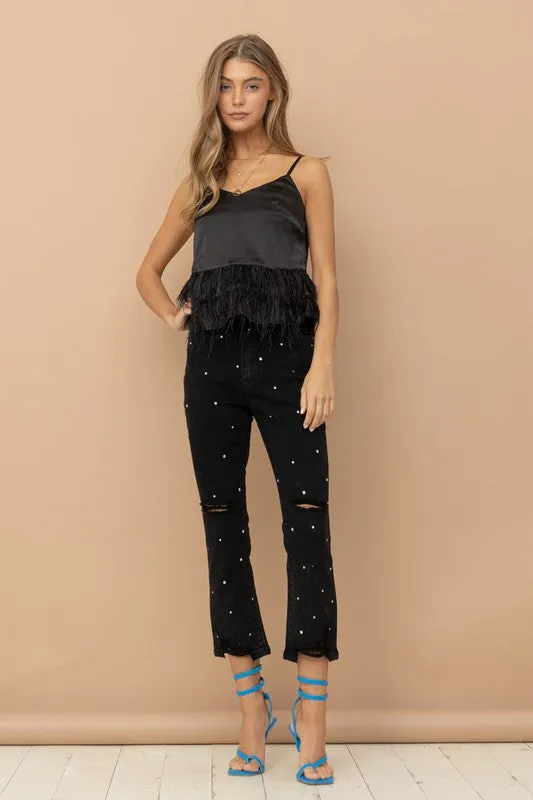 STUDDED RHINESTONE DISTRESSED JEANS