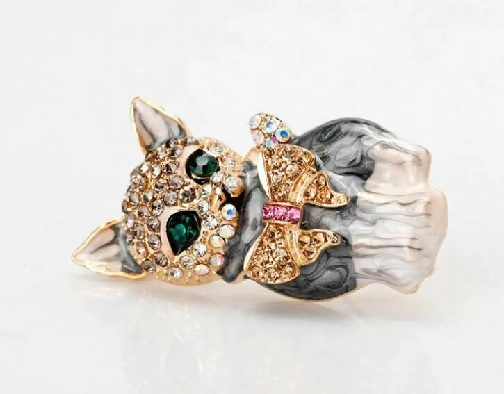 Stunning vintage look gold plated retro cat enamel celebrity brooch broach pin f