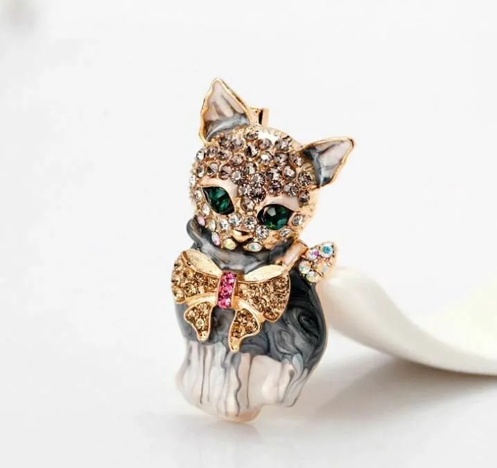 Stunning vintage look gold plated retro cat enamel celebrity brooch broach pin f