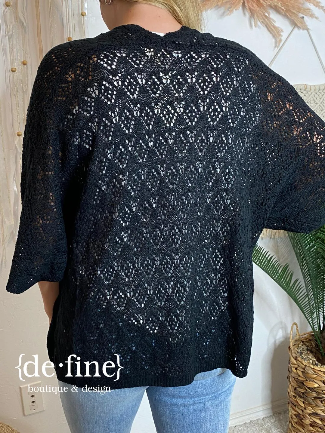 Summer Cardigan with Diamond Pattern in Black or Off White