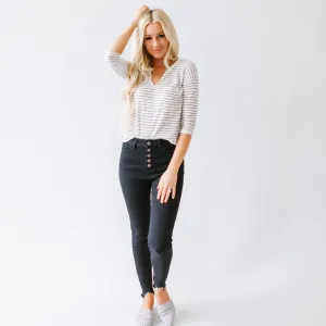 Superstar Kancan High Rise Button Skinny in Black