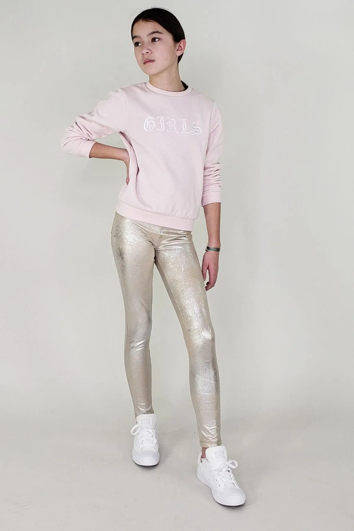 Tractr Verna Champagne Iridescent Pull On Skinny Jegging