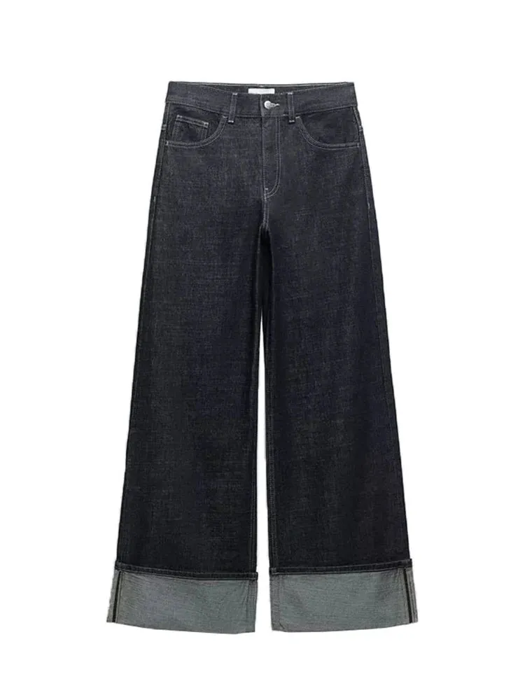 TRAF Women's New High-Waisted Jeans Slim High-Waisted Trailing