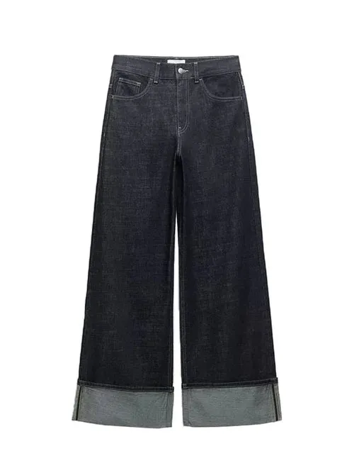 TRAF Women's New High-Waisted Jeans Slim High-Waisted Trailing