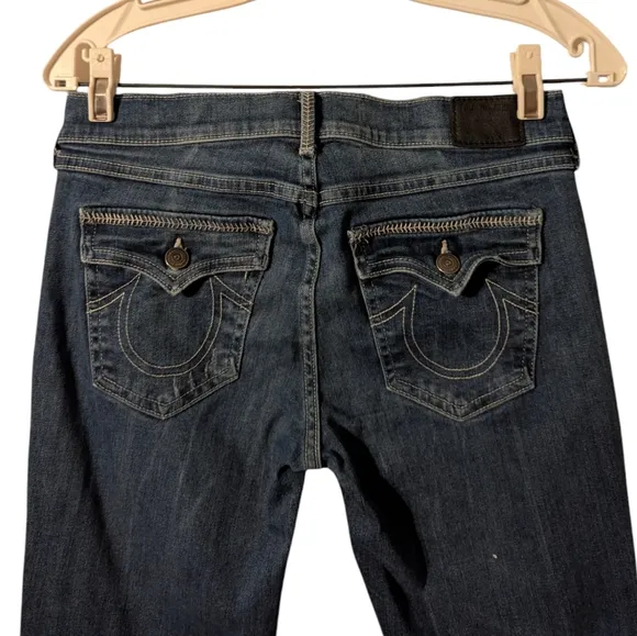 True Religion Cora Straight Baseball Low Rise Stretch Whipstitch Denim Jeans 28